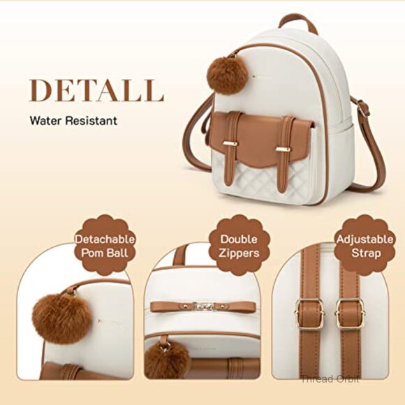 Mini Backpack Purse PU Leather Daypack with Removable Pompom main image 5
